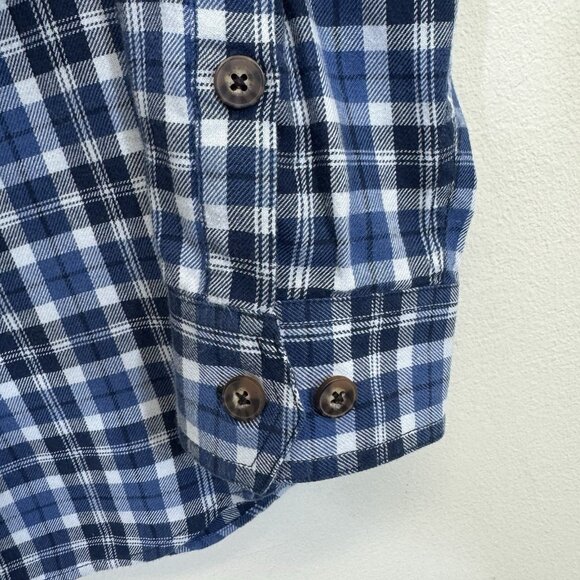 Duluth Trading Men’s Plaid Flannel Shirt Size L Blue Long Sleeve - Picture 3 of 6